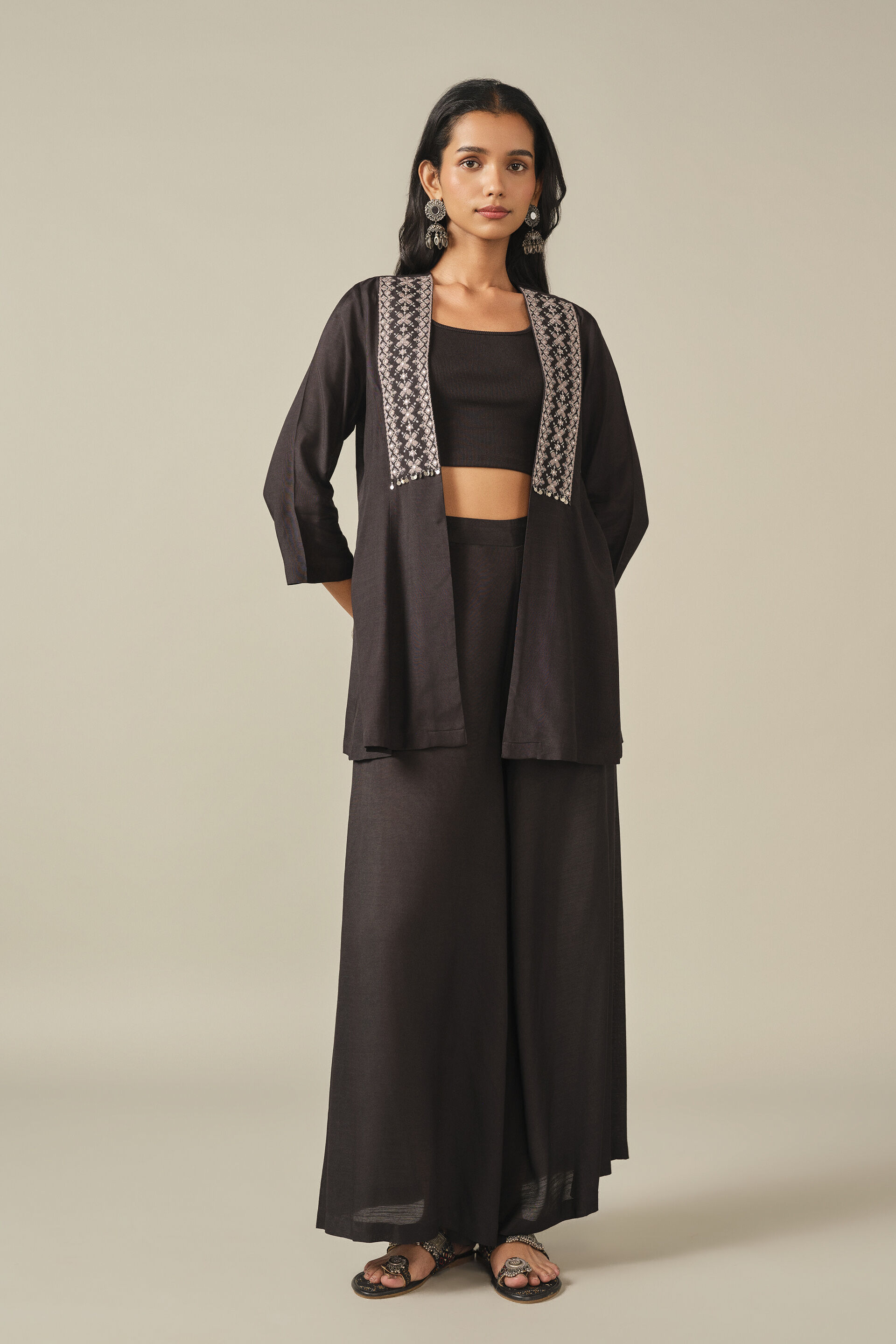 Embroidered Shrug in Black, Black, image 3